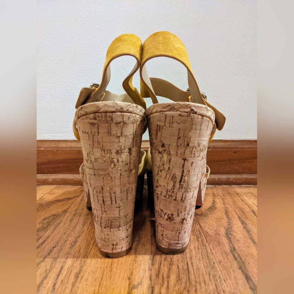 Steve Madden Jess Yellow Suede Cork Platform Sandal sz 11 - Picture 5 of 13